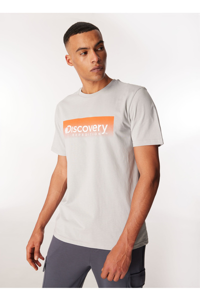 Discovery Expedition Gri Erkek Bisiklet Yaka Relaxed Baskılı T-shirt D4sm-tst...