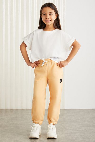 GRIMELANGE INGRID-GRM24033 75% Baumwolle 25% Polyester mit Zieretikett gerippter Faden Mädchen Jogger Puppy Bosom