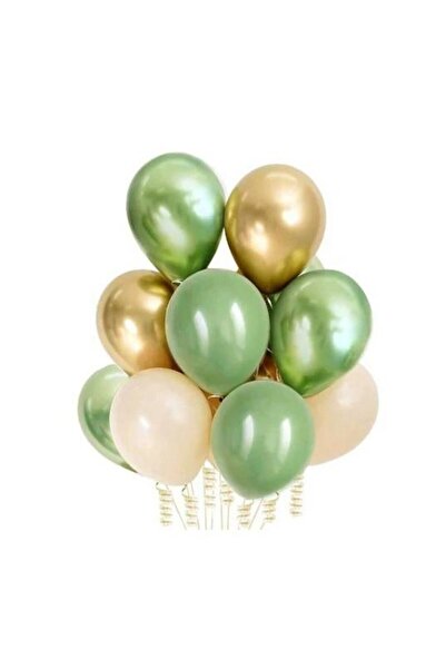 parti sürprizi Retro White and Metallic Green Latex Balloon - 12'', 10 Pieces