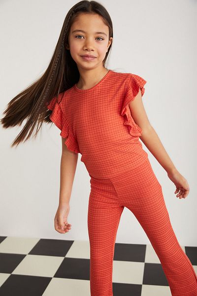 GRIMELANGE Delıla Girl's Crew Neck Sleeveless Pomegranate Flower Top and Bottom Set