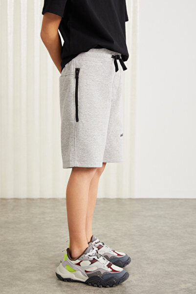 GRIMELANGE JEFFRERY-GRM24011 75% pamuk 25% polyester interlok baskılı ve fermuarlı erkek çocuk şort Gri Şort