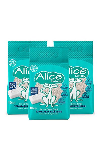 Alice Kartopu İnce Taneli Kedi Kumu/Beyaz Sabun Kokulu 3x10 lt.