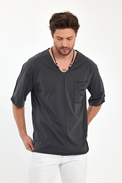 BABBOSS T-shirt V-Neck Super Oversize με λεπτομέρεια στην τσέπη