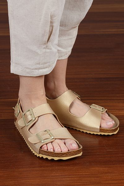 Jump 50011 Damen-Sandalen mit doppelter Schnalle in Goldfarbe