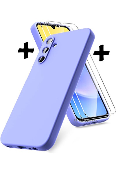 m.tk moveteck Samsung Galaxy A55 Kılıf Kamera Korumalı Yumuşak Renkli Silikon + 9H Ekran Koruyucu Cam 2'li Set