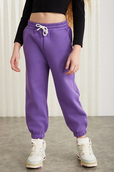 GRIMELANGE INGRID-GRM24033 75 % Baumwolle, 25 % Polyester mit dekorativem Etikett, Roster-Thread, Mädchen-Jogginghose, Lila, Trainingsanzug A