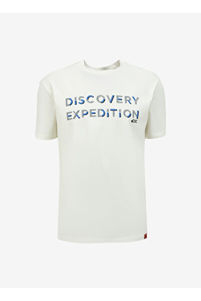 Discovery Expedition Beyaz Erkek Bisiklet Yaka Relaxed Fit Baskılı T-Shirt D4...