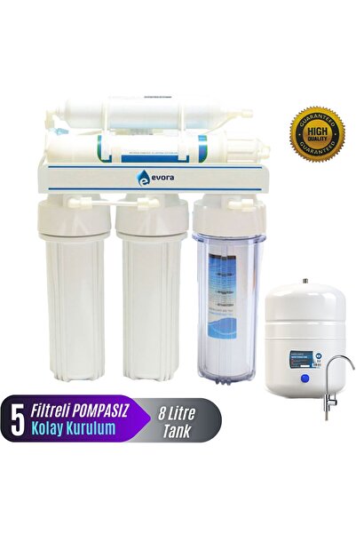 Evora Açık Kasa 5 Filtreli 8lt. Çelik Içli Tanklı Pompasız Su Arıtma Cihazı