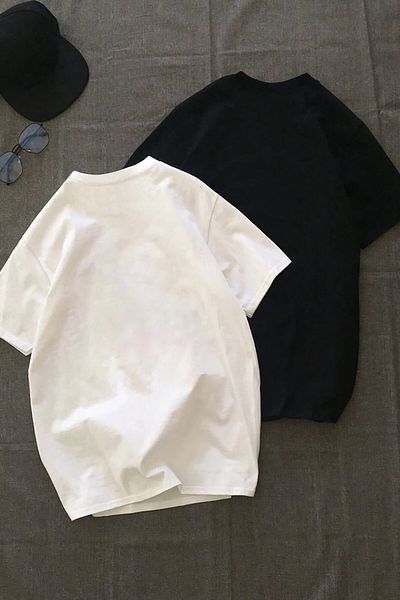MODAGEN Μπλουζάκι Unisex Ασπρόμαυρο Seagull με στάμπα για ζευγάρια Oversize