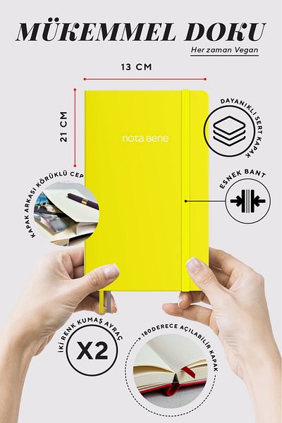 Victoria's Journals دفتر ملاحظات كلاسيكي بغطاء صلب من Nota Bene، مقاس 13x21 سم، مخطط