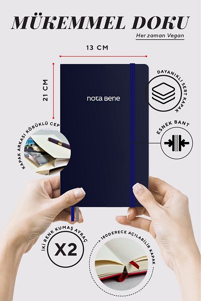 Victoria's Journals Nota Bene Classic Hard Cover Notebook, 13x21 cm, Striped