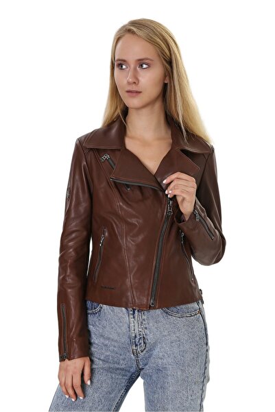 Franko Armondi Kadın Gerçek Deri Spor Biker Mont Kahve Bk-1149 19919 Fa4
