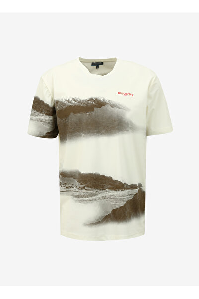Discovery Expedition Kırık Beyaz Erkek Bisiklet Yaka Relaxed Baskılı UV Aprel...