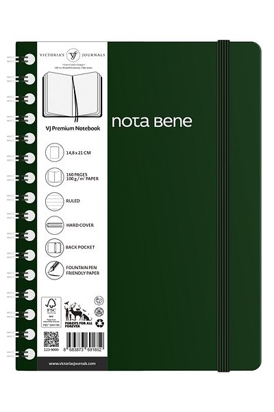 Victoria's Journals Nota Bene Spiral Premium Hard Cover Notebook, 14.8x21 cm, Striped