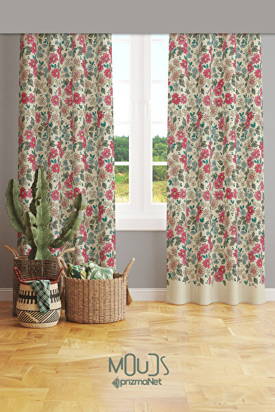Moud's Retro Floral Patterned Suede Living Room Hall Background Curtain Print...