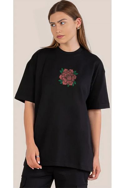 Pink Sky Tricou oversize trandafir ROSU Imprimat Crew Deck