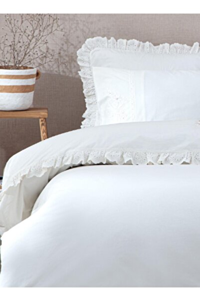 Ecocotton Çift Kişilik Nevresim Takımı % 100 Organik Pamuk Perkal Nakışlı Kre...
