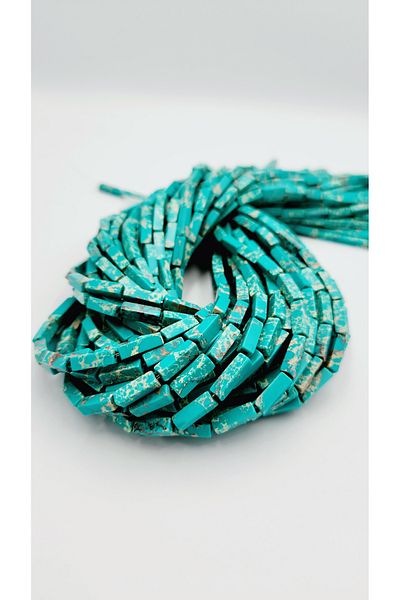 Yüksel Boncuk 4x13 mm Cornered Varicite Dark Water Green Stone Natural Stone String