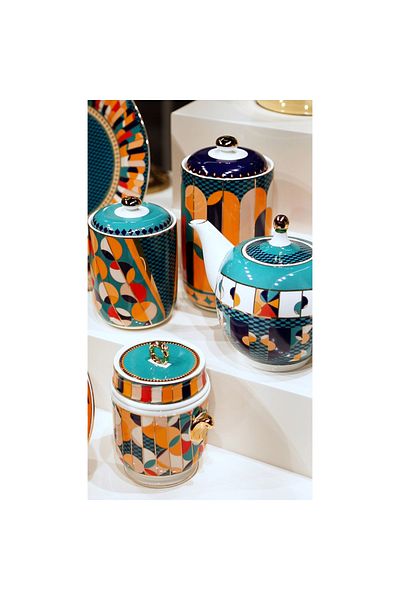 Lucky Art Leslie Bone - 1300 ml Geometric Patterned Porcelain Teapot