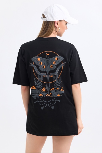 MD trend Tricou supradimensionat din bumbac cu imprimeu fluture față și spate pentru femei