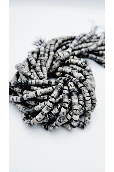 Yüksel Boncuk 6x3 mm Disc (Grey) Jasper Stone Natural Stone String