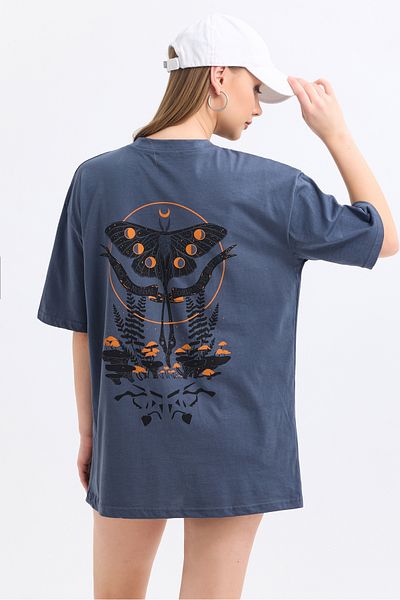 MD trend Women's Front and Back Butterfly Printed Cotton Oversize T-Shirt