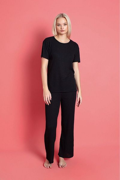 Farya Home Set pijama cu mânecă scurtă pentru camisole cu nervuri din bumbac - picior lat