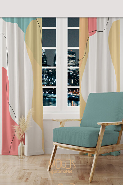 Moud's Quiet Desenli Süet Oturma Odası Salon Fon Perde Dijital Baskılı Ekstra...