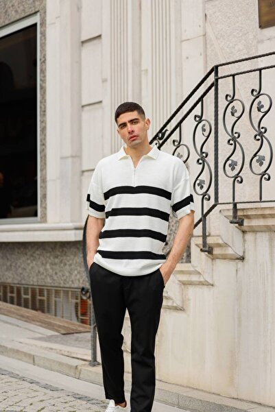 ixir Оверсайз трикотажна футболка з застібкою-блискавкою, біла з чорним