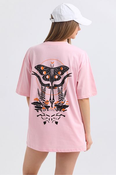 MD trend Tricou supradimensionat din bumbac imprimat fluture față și spate pentru femei