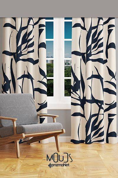 Moud's Omegu 1 Patterned Suede Living Room Hall Background Curtain Digital Printed Extrafor Drawstring 2 Sash PRD-1053