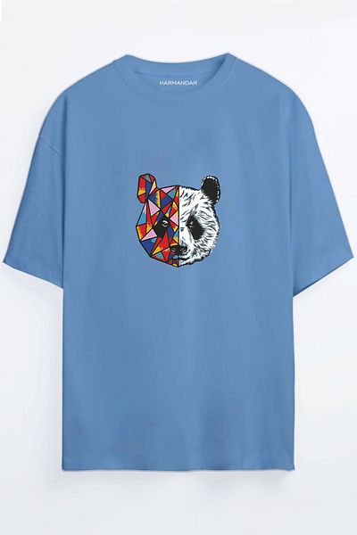 Harmandar Colorful Panda Printed Red Red - Blue Oversize тениска