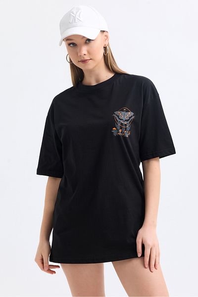 MD trend Tricou supradimensionat din bumbac cu imprimeu fluture față și spate pentru femei