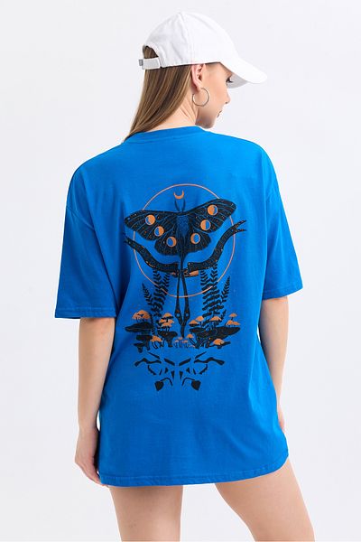 MD trend Tricou supradimensionat din bumbac cu imprimeu fluture față și spate pentru femei