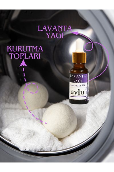 Avlu Doğal Ürünler Wool Drying Ball 2 Pieces + Lavender Oil 20ml 1 Piece (Natural Softener)