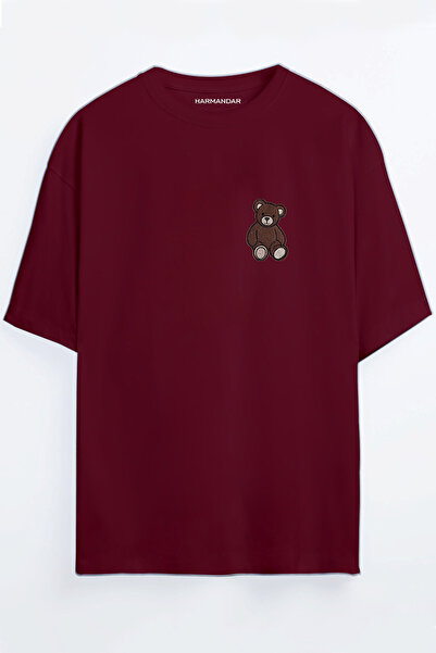 Harmandar تي شيرت مطبوع عليه دمية دب باللون العنابي - أزرق كبير الحجم