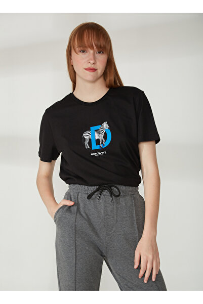 Discovery Expedition Discovery Expedition Bisiklet Yaka Baskılı Siyah Kadın T...