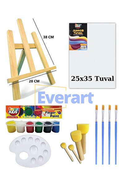 everart Masaüstü Şövale Akrilik Boya Seti Başlangıç Seti, Çocuk Şövale, Boyama, Fırça, Tuval Full Set