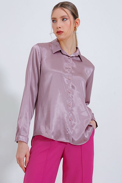 Bigdart Women's Dried Rose Light Flowing Satin Shirt 3964