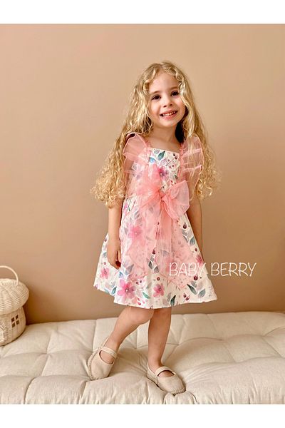 Baby Berry Baby store Baby Girl Kids Flower Patterned Bow Shiny Fabric Casual/Special Occasion Dress-Pink