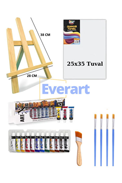everart Masaüstü Şövale Akrilik Boya Seti Başlangıç Seti, Çocuk Şövale, Boyama, Fırça, Tuval Full Set