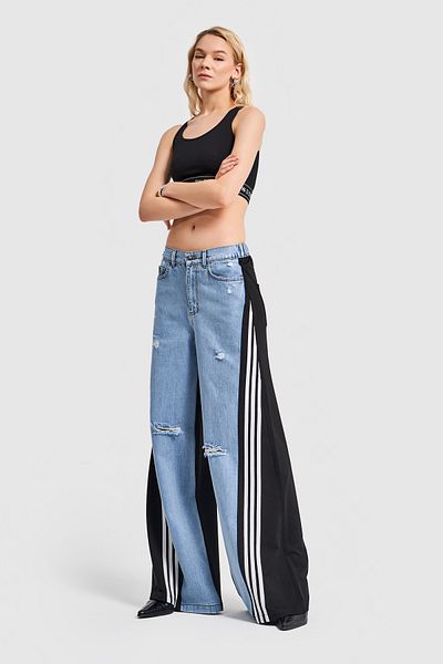 its basic Women's Jeans Color Double Piece Stripe Detailed Palazzo Fit Design Denim
