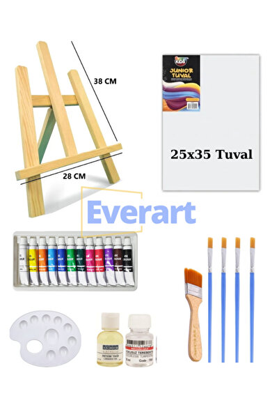 everart Masaüstü Şövale Yağlı Boya Seti Başlangıç Seti, Çocuk Şövale, Boyama, Fırça, Tuval Full Set