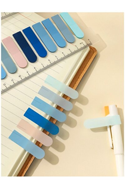 ACUTO 10 Renkli Soft Post-it Cetvelli Mavi Tonları Yuvarlak Şeffaf Pet İndeks Index Sticker Sticky Note