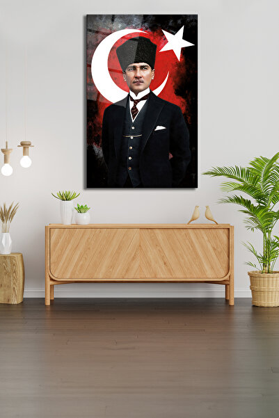 duvarsanatı Portret al lui Atatürk și pictură pe sticlă cu steagul turcesc, d...