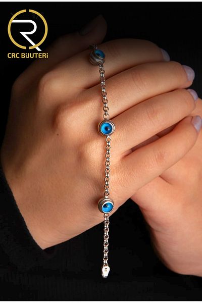 Crc Bijuteri Silver Evil Eye Beaded Bracelet