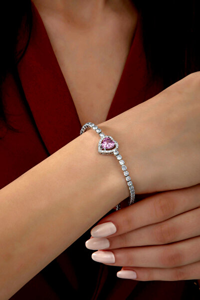 Ressia Gümüş Kaplama Zirkon Taşlı Kalp Model Su Yolu Bileklik