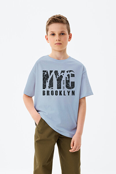 MYADA تي شيرت للأولاد مطبوع عليه خريطة بروكلين