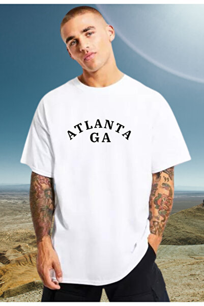 MODA MOSAIC Μαύρο βαμβακερό μπλουζάκι με στάμπα ATLANTA GA σε μεγάλο μέγεθος