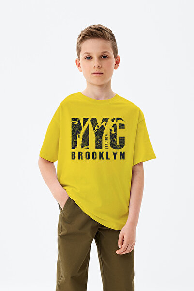 MYADA تي شيرت للأولاد مطبوع عليه خريطة بروكلين